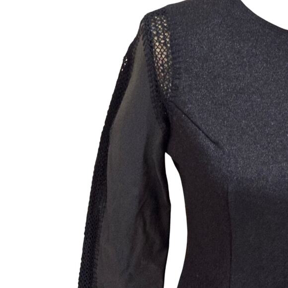 STELLA & JAMIE Genuine Leather Sleeve Crochet Top Stretch Tunic Black Small - Picture 2 of 11